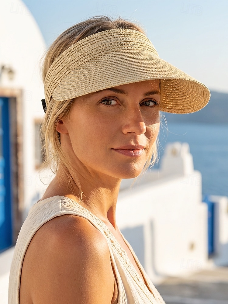Visera de paja estilo boho para mujer, gorra de playa plegable y ajustable multicolor para vacaciones, resort de verano y uso casual diario. 2026 - $11.99 –P1