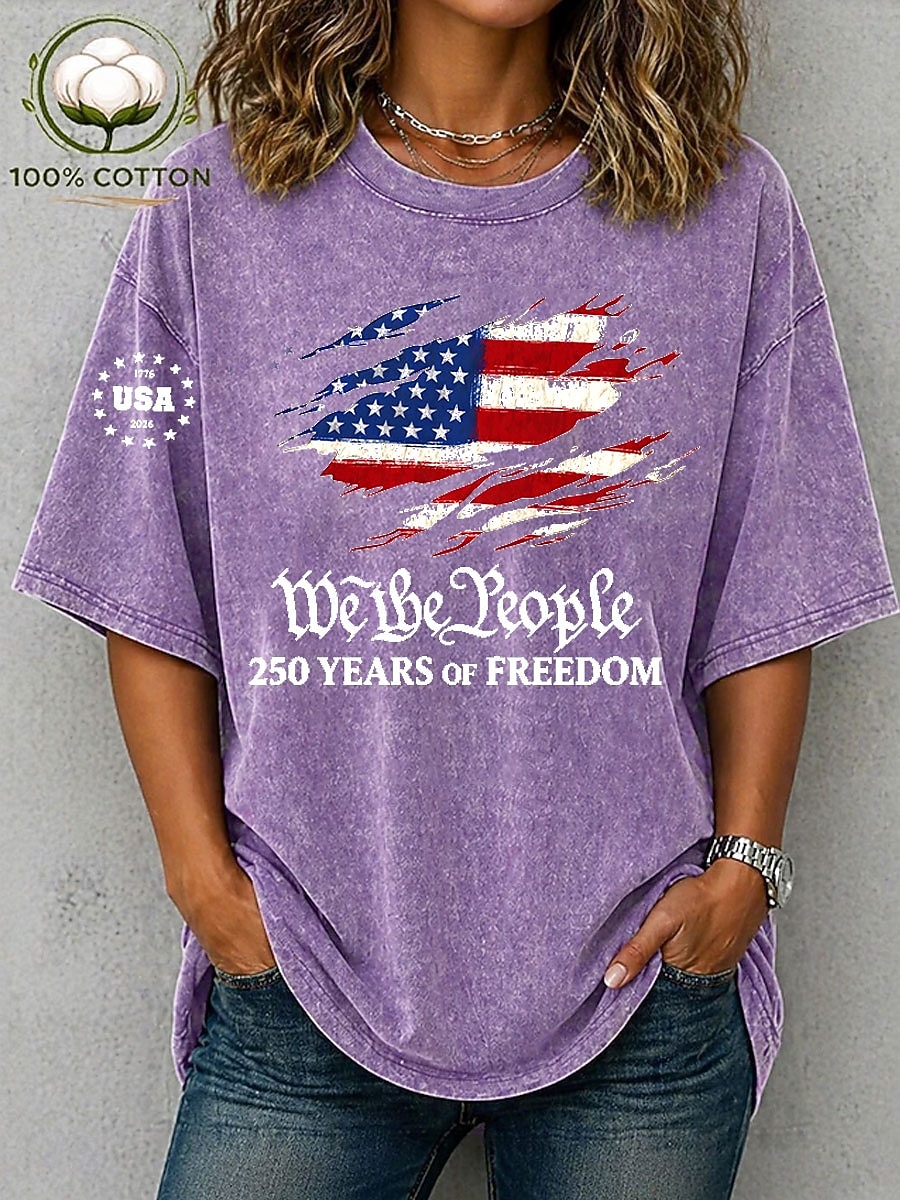 T-shirt voor dames, 100% katoen, Amerikaanse Onafhankelijkheidsdag, vintage, gewassen, print, grafische vlag, Amerikaanse vlag, stijlvol, basic, klassiek, korte mouwen, ronde hals, normale pasvorm, casual, dagelijks, blauw 2026 - $29.99 –P4