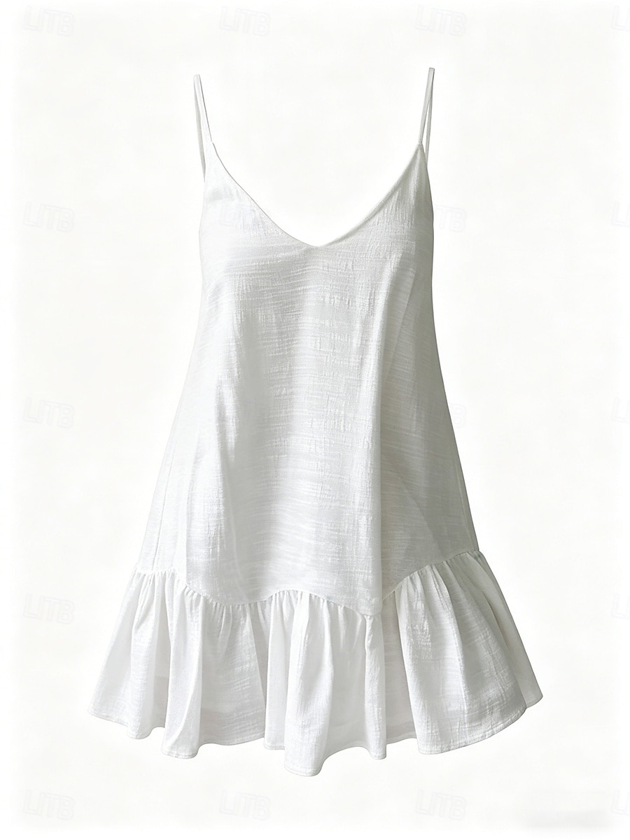 Femmes Mini Robe 100% Coton Robe fourreau Robe d'Été Robe Blanche Basique Moderne Occasionnel Quotidien Week-end Coupe Ample Uni Sans manches Bretelles spaghetti Blanche Jaune Vert Été Printemps de 2026 ? $18.99 –P5