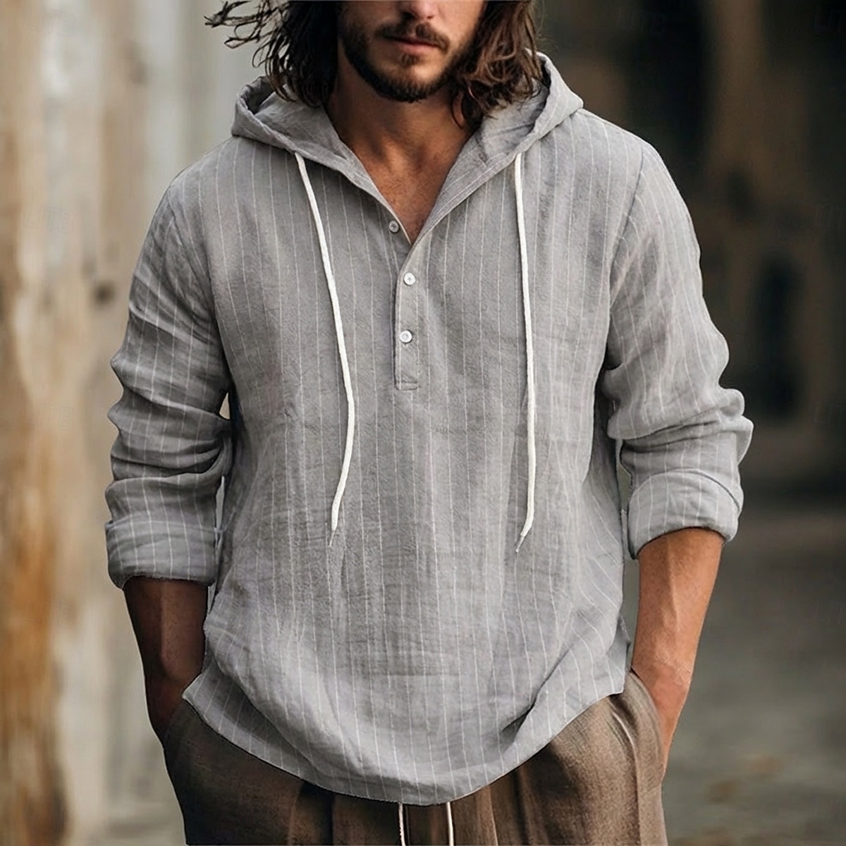 Homme Chemise Chemise en lin Chemise d'été Tenue de plage Chemise à capuche Chemises à rayures Bandes verticales Occasionnel Vacances Noir Blanche bleu marine Vert manche longue Sweat à Capuche Ét de 2026 ? $26.99 –P6