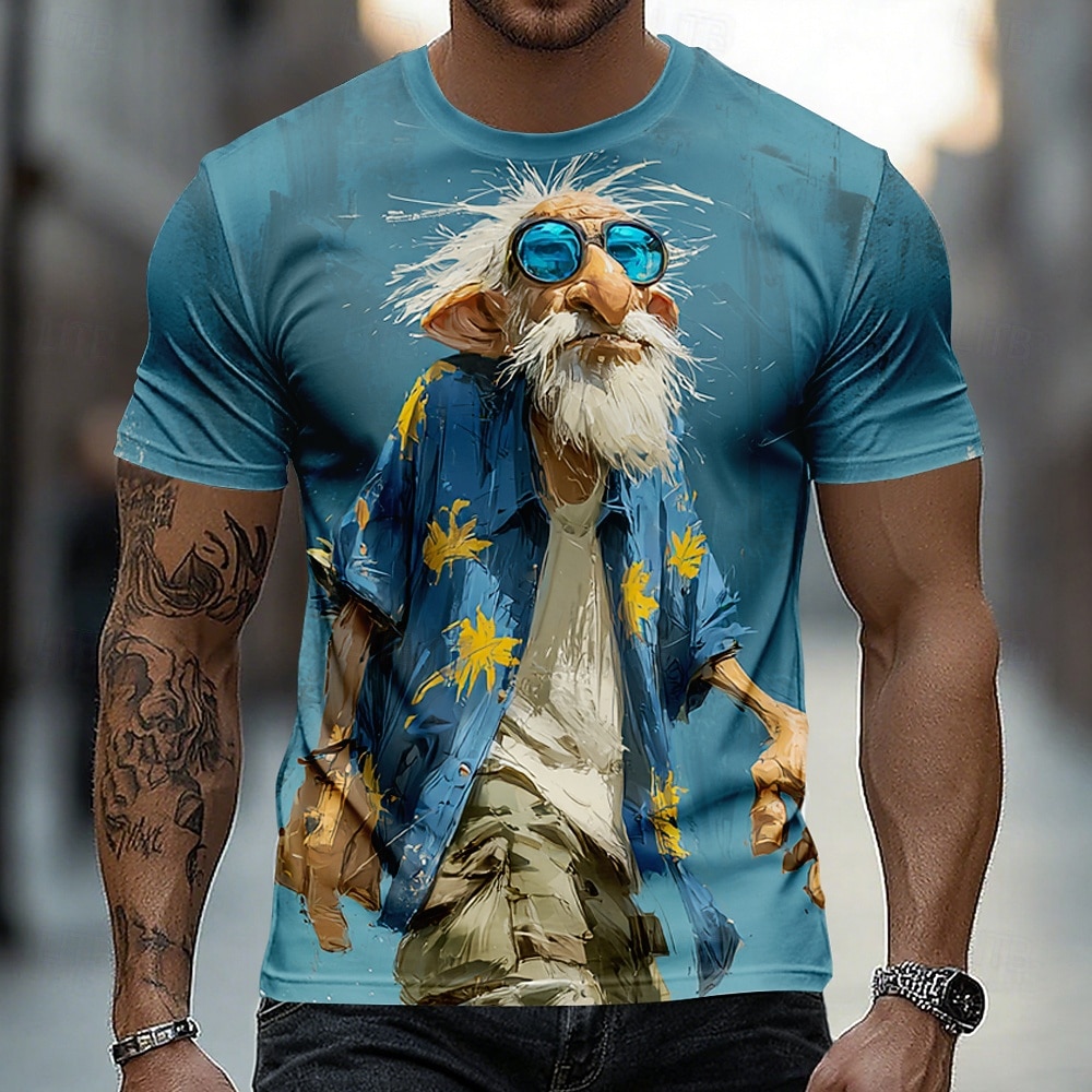 Voor heren Ombre Oude man T-shirt Korte mouw T-shirt 3D-afdrukken Strakke ronde hals Overhemd Grappig Casual Dagelijks Straat blauw Licht Blauw Groen Zomer Lente Kleding S M L XL 2XL 3XL 2026 - $18.99 –P3