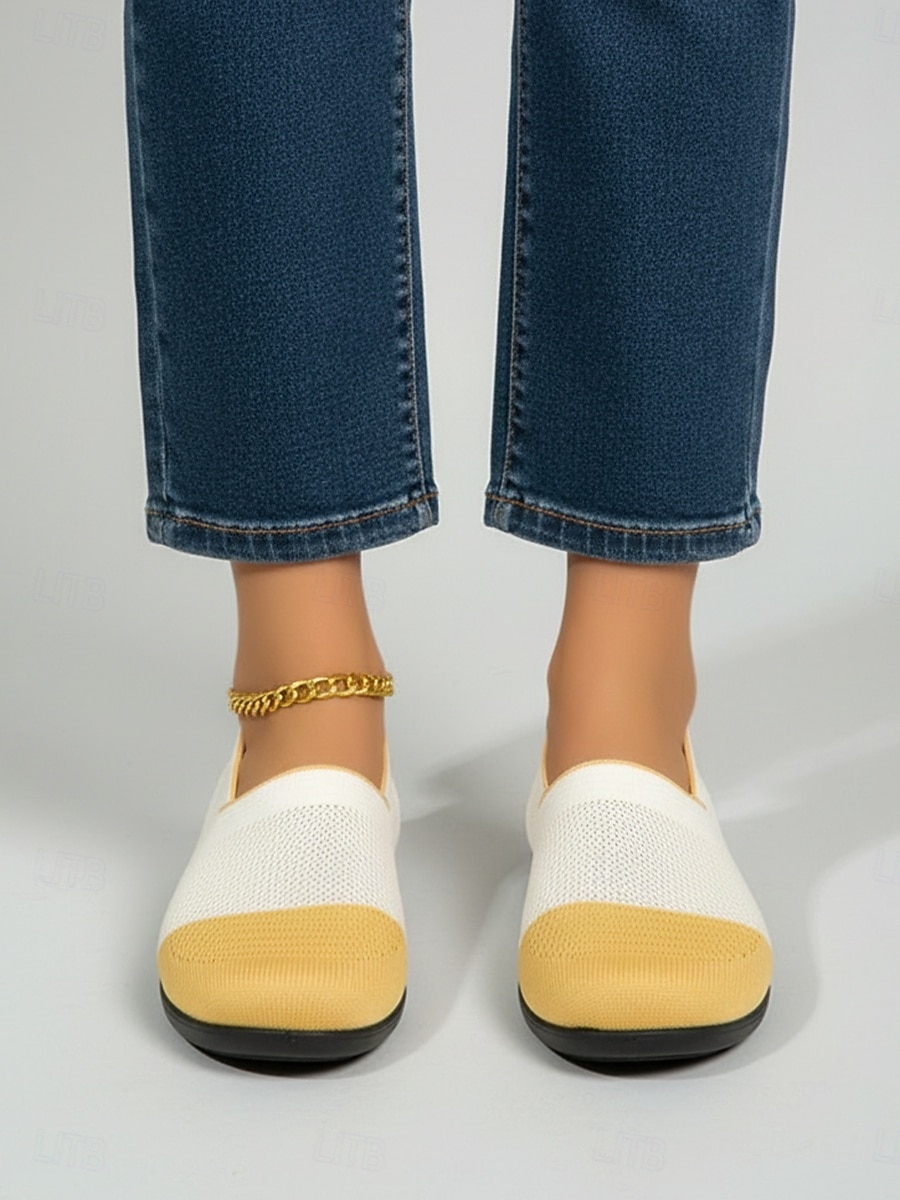 Sapatos femininos amarelos de malha com ajuste largo – mocassins respiráveis, leves e confortáveis, sapatos casuais macios e flexíveis para viagens. &uso diário de 2026 por $19.99 –P4