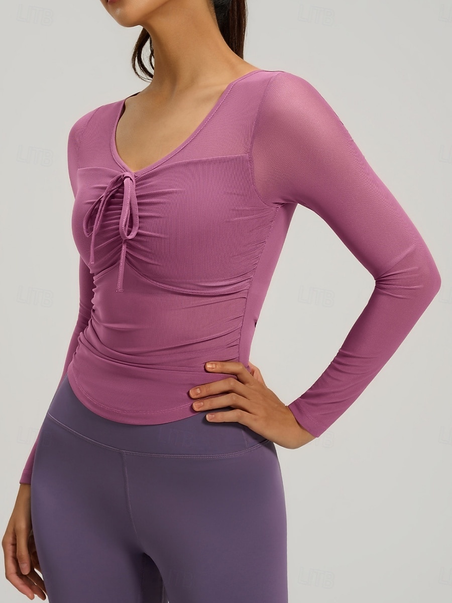 Women's Sports Bra Top 2 Piece Yoga Top V-neckline Quick Dry Lightweight Comfortable Mesh Long Sleeve Sports Solid Color Top For Gym Workout Running Fitness Classic-Fit Activewear 2026 - $21.99 –P9