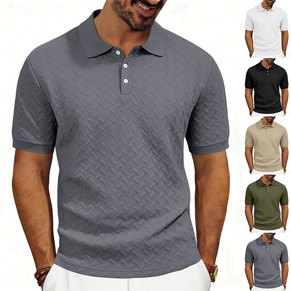 Men's Polo Polo Shirts Casual Street Lapel Short Sleeve Basic Modern Plain Lightweight Buttons Summer Spring Regular Fit Black White Khaki Dark Grey Army Green Polo 2026 - $21.99 –P1