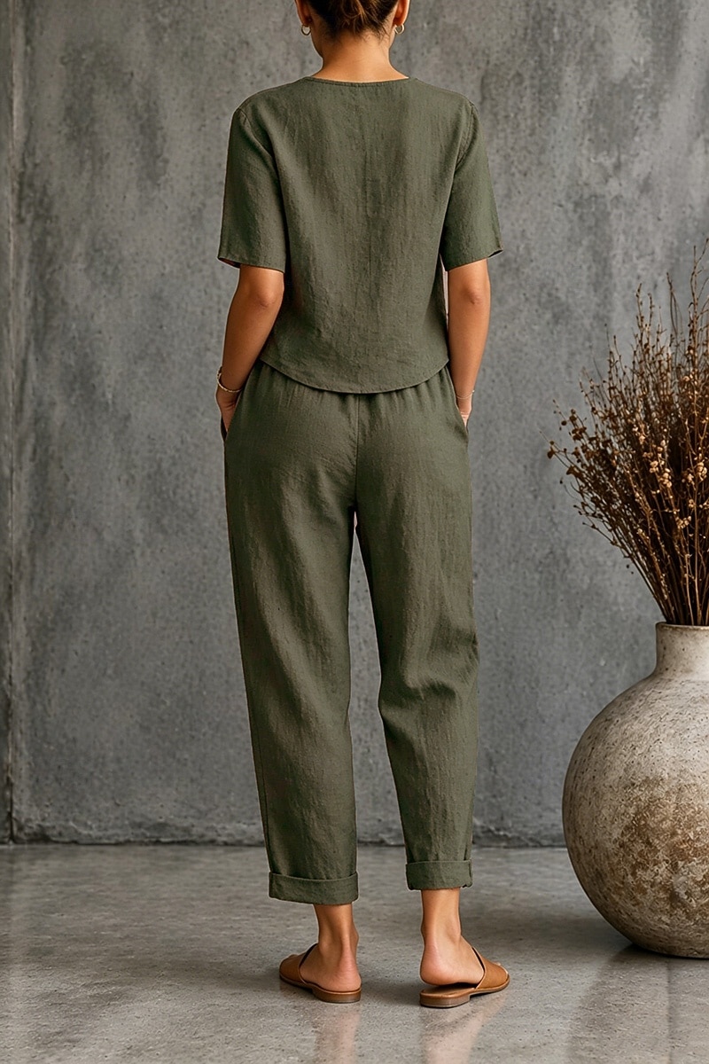 Per donna Set di biancheria in cotone Maglietta Manica Corta Mezza Manica Girocollo Semplice Moda Data Blu Verde militare Arancione Primavera & Estate del 2026 a $26.99 –P9