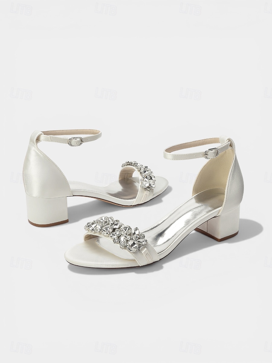 Damessandalen met dikke hak en nude strass-steentjes - elegante cocktailschoenen met enkelbandje 2026 - $59.99 –P2