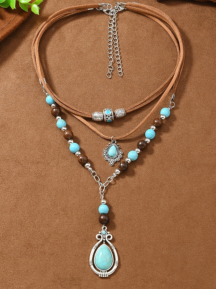 Women's Bohemian Alloy and Turquoise Necklace Set, Layered Statement Jewelry for Beach Vacation, Resort Wear, Casual Summer Outfits and Everyday Boho Styling 2026 - $11.99 –P4