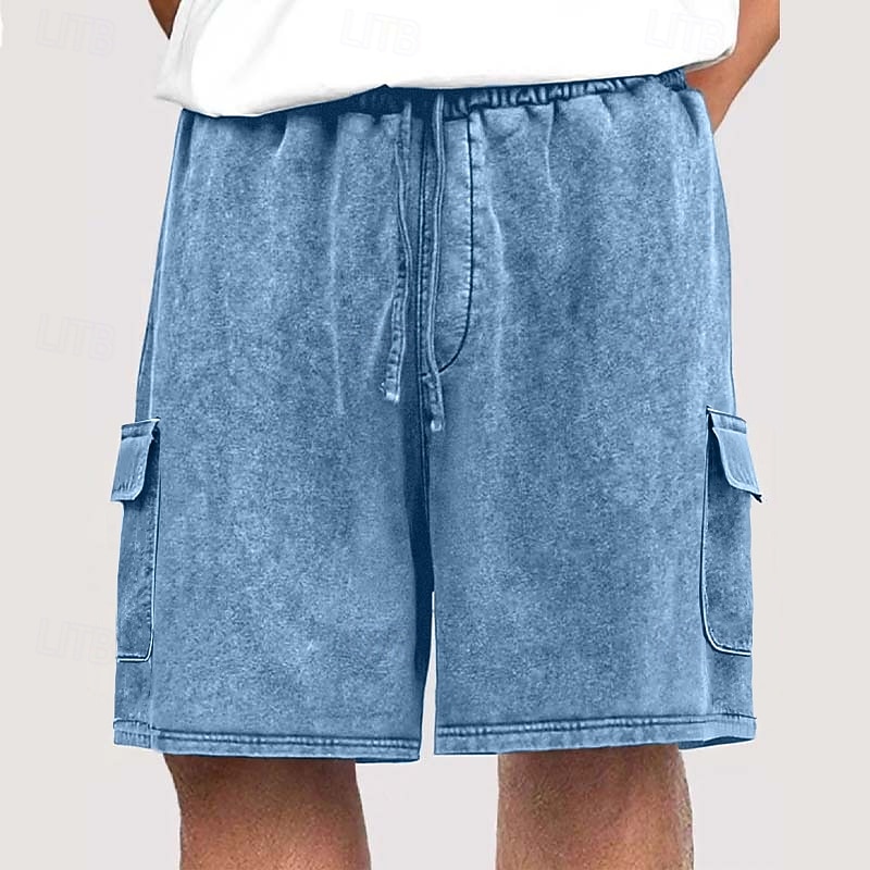 Shorts cargo pour homme SoftFade™ Shorts décontractés Shorts délavés Taille élastique Cordons Multi poches Unis Confort respirable Longueur genou Quotidien Vacances Mode Rétro Vintage Bleu Noir de 2026 ? $25.99 –P1