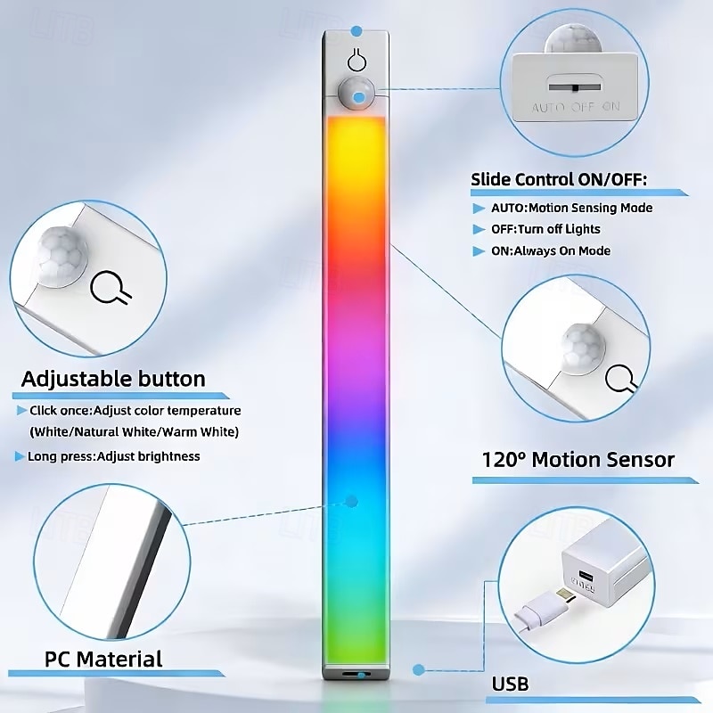 3PCS RGB Atmosphere Cabinet Light Charging Magnetic Induction LED Motion Sensor Night Light Wireless Cabinet Wardrobe Bedroom Lighting No Need To Drill Holes or Lay Wires Easy To Install 2026 - $23.99 –P6