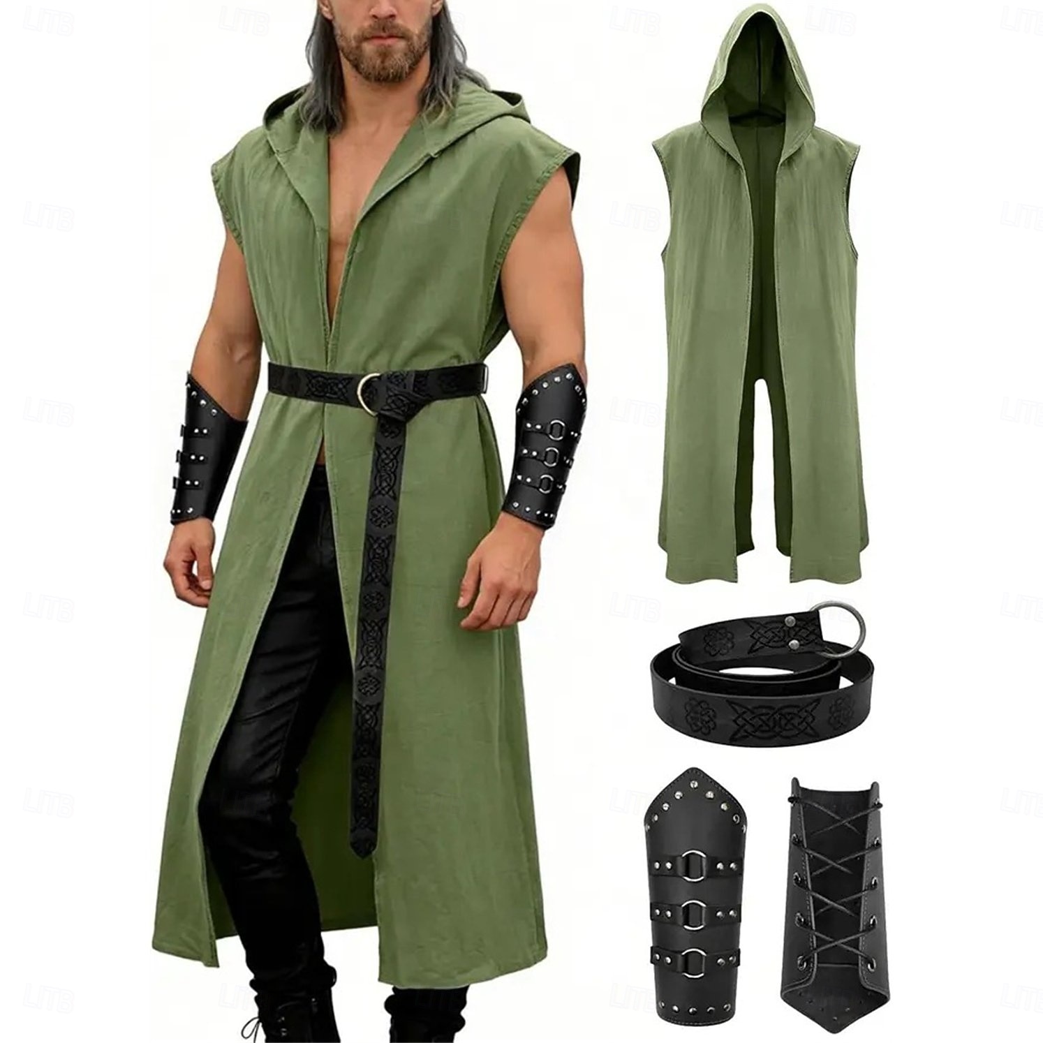 Retro / vintage Keskiaika Renessanssi Vyötärövyö hupullinen viitta Käsivartijat Hihaton Jousimies Ranger Yhtenäinen väri Naamiaispuku Miesten Fantasia Naamiaiset Juhla Renessanssin messut LARP 2026 - $47.99 –P7