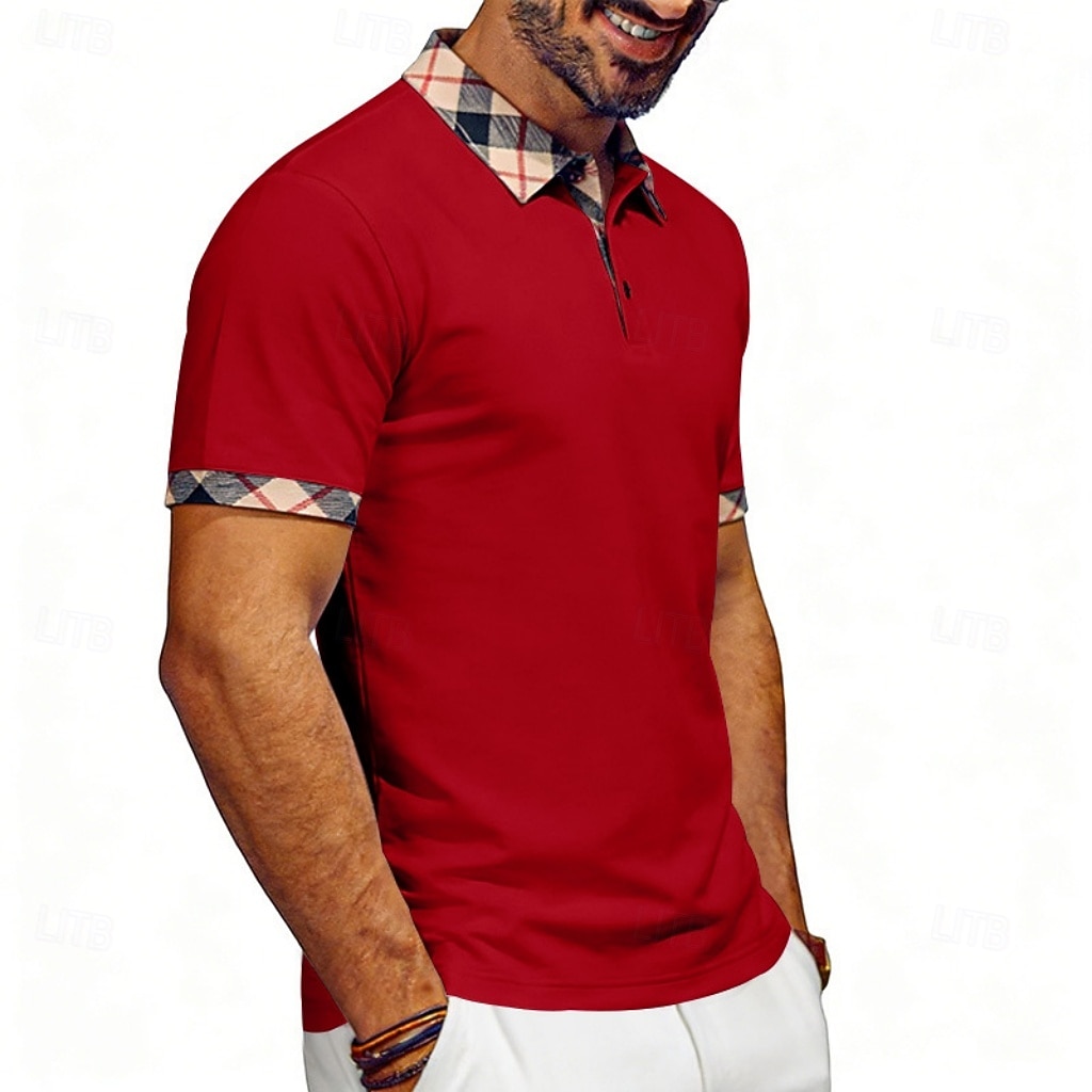 Hombre Camisetas polo Casual Negocio Diseño Manga Corta Básico Moderno Plaid Ligero Botones Verano Primavera Ajuste regular Azul Piscina Negro Blanco Rojo Azul Marino Albaricoque Camisetas polo 2026 - $21.99 –P11