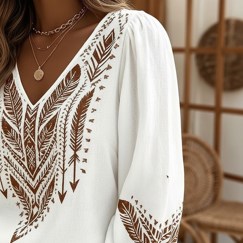 Mulheres Camisa Social Gráfico Geométrica Estampado Cashemere Boêmia Férias Vintage Manga Longa Decote V Tops regulares Diário Feriado Para Noite Azul Branco Azul Marinha Castanho Claro Roxo Verão de 2026 por $13.49 –P5