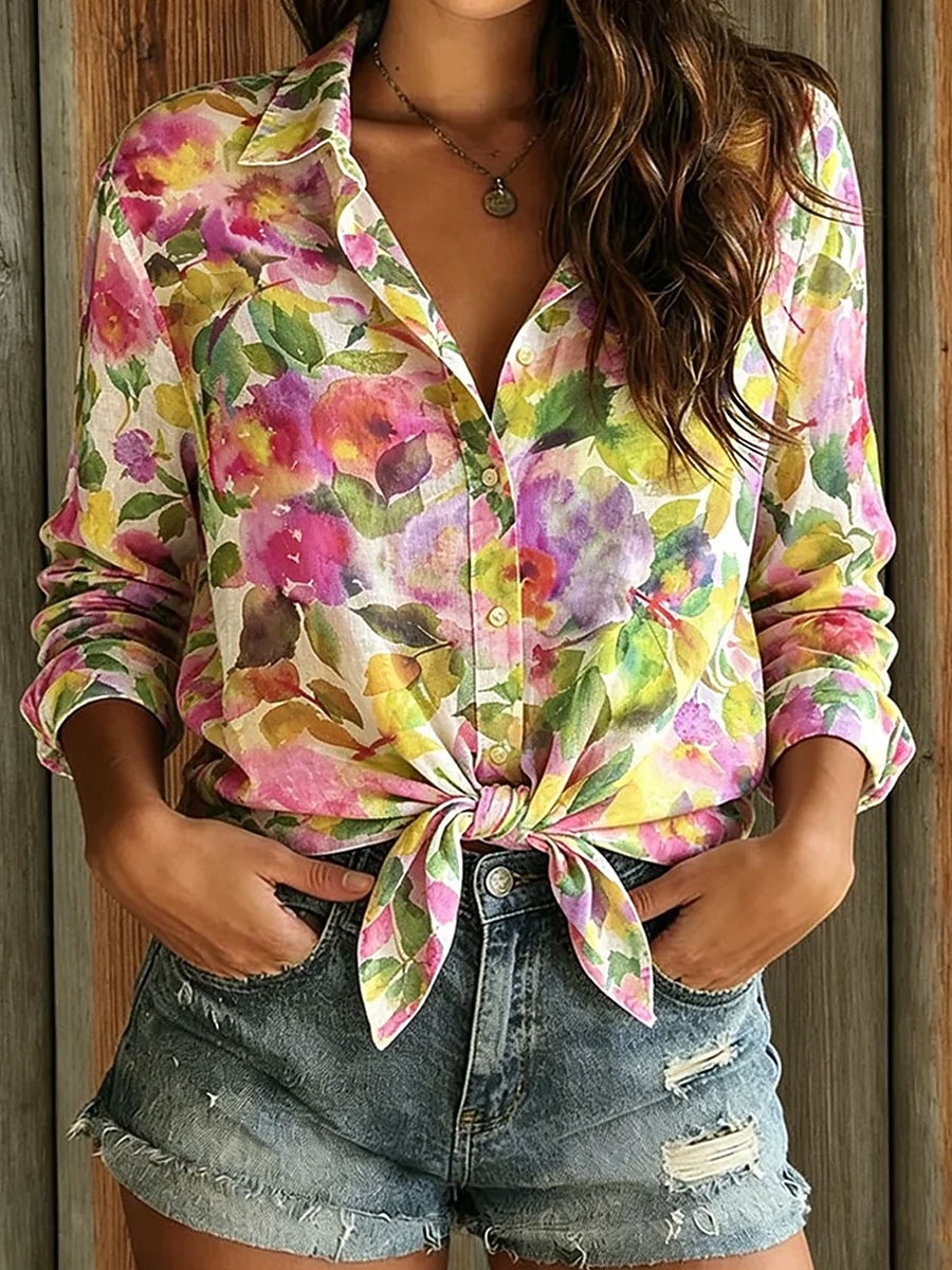 Γυναικεία Πουκάμισο Κουμπιά Στάμπα Γραφική Γεωμετρικό Κομψό Βίντατζ Τροπικό Μακρυμάνικο Κολάρο Πουκαμίσου Κανονικά μπλουζάκια Causal Καθημερινά Δουλειά Κίτρινο Βυσσινί Πράσινο του τριφυλλιού 2026 - $39.99 –P3