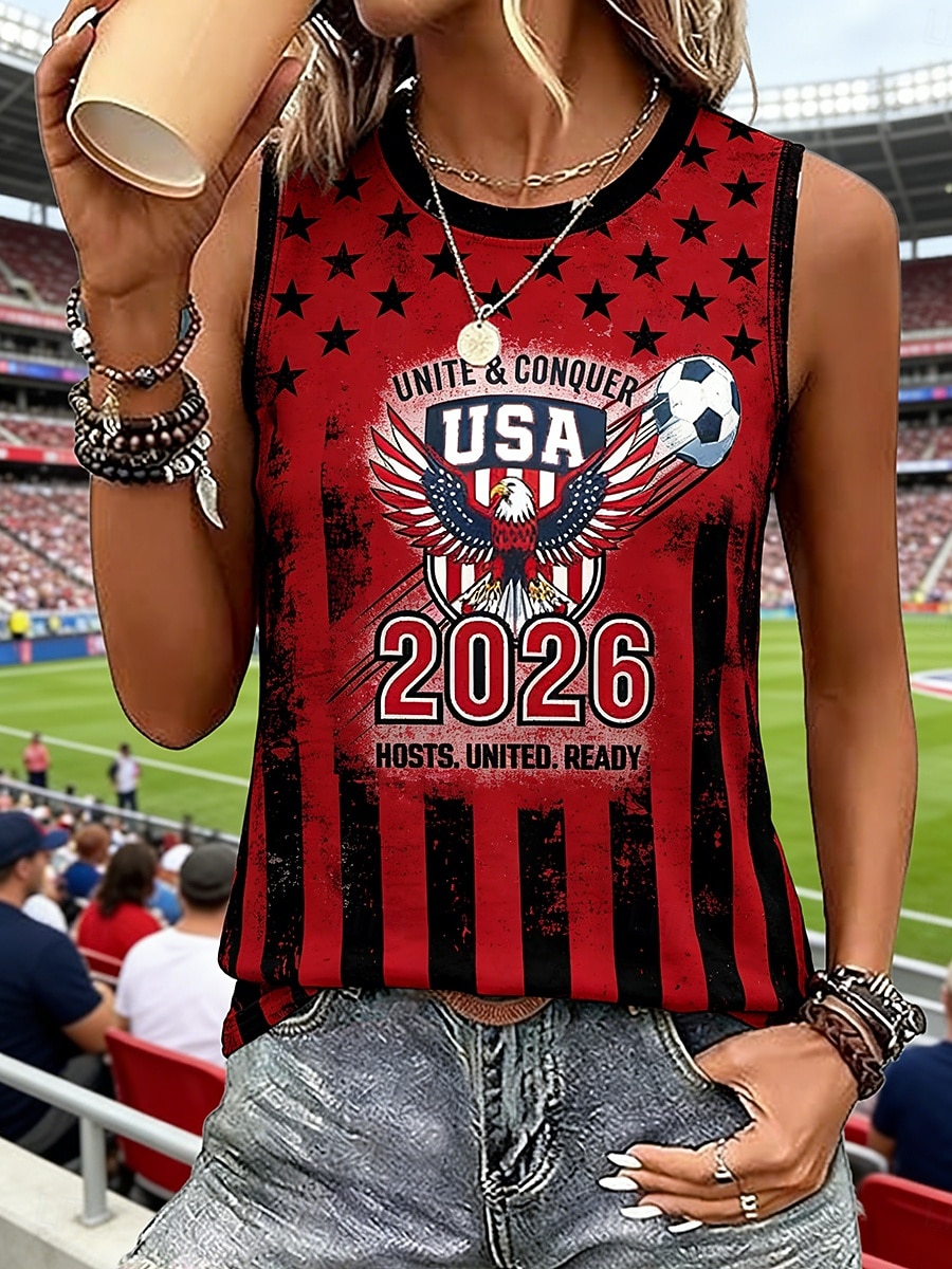 Per donna Canotta Grafico Bandiera Squadra di calcio Vintage Elegante Classico Senza Maniche Girocollo Top Regolari Casuale Quotidiano Blu Vino Rosso Verde Estate Primavera del 2026 a $19.99 –P2