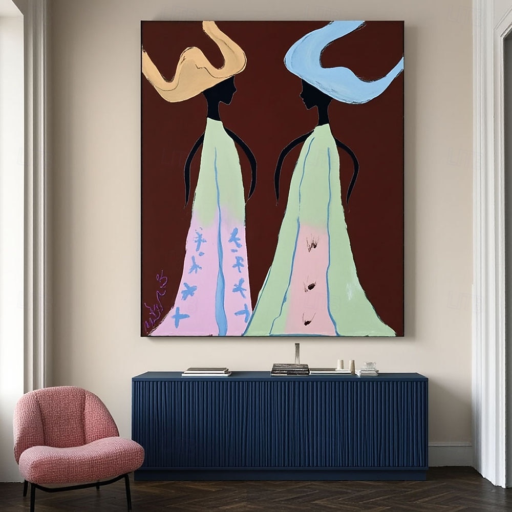 handmade Abstract Colorful Woman Oil Painting Abstract Cowboy Sisters Wall Art Retro Figurative Canvas Art Original Figrure Art Modern Wall Decor 2026 - $102.99 –P2