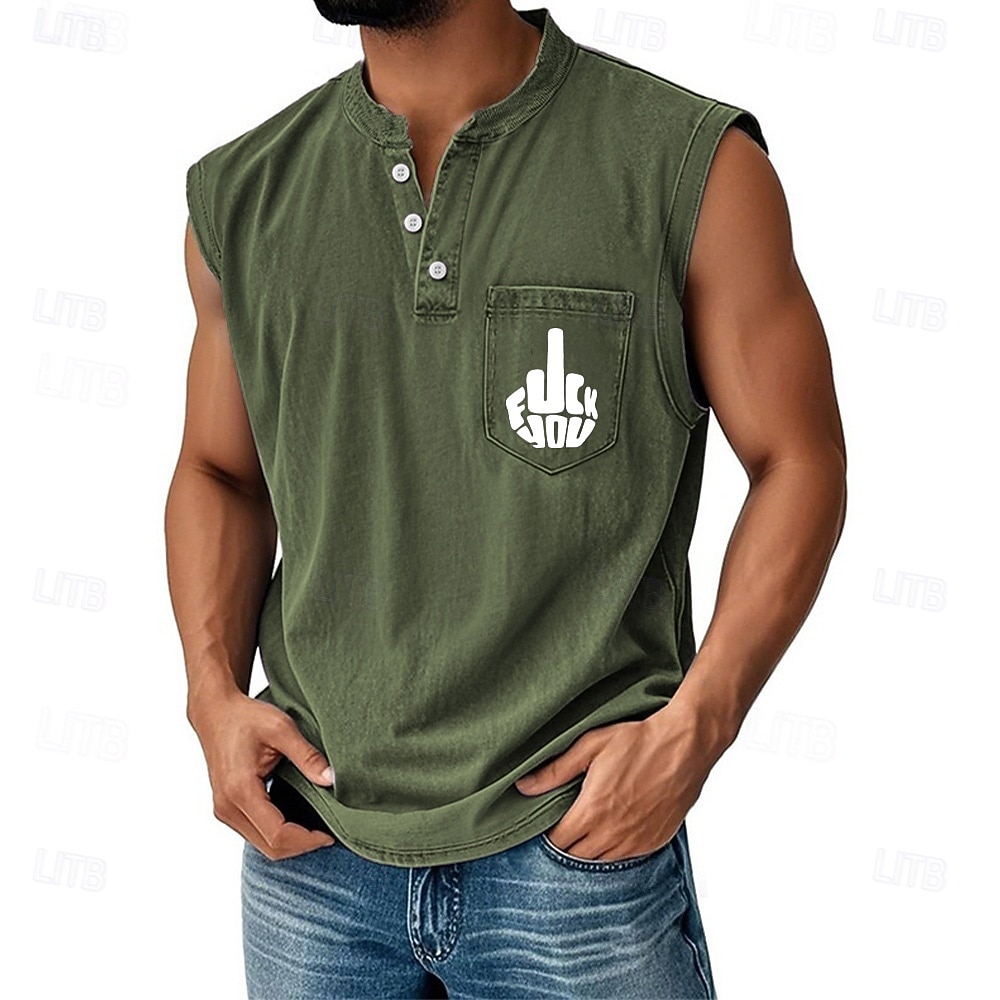 Per uomo Maglietta smanicata Camicia Demin Senza Maniche Henley Estate Semplice Moda Designer Essenziale Sbiadito Lavaggio vintage Vacanza Streetwear Uscire Nero Verde scuro Cachi Maglietta Top per del 2026 a $28.99 –P4