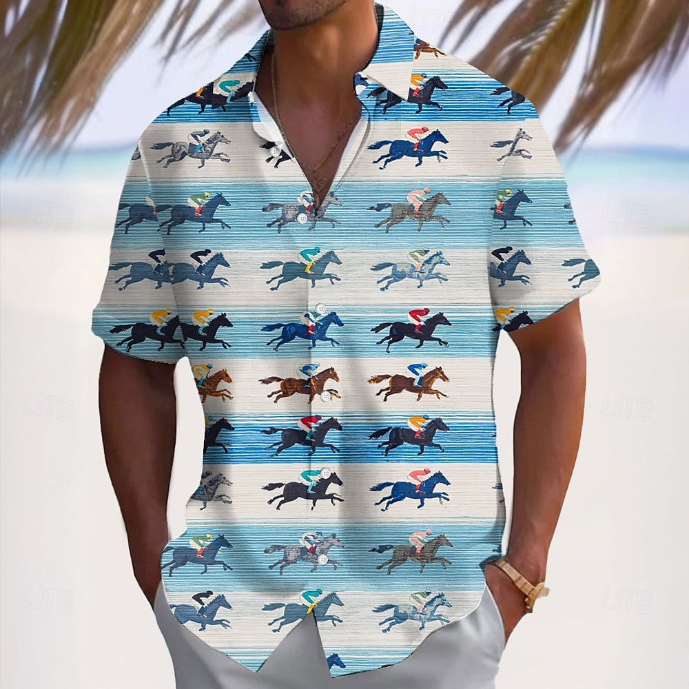 Derby del Kentucky Per uomo A righe Colore sfumato Corsa di cavalli Camicia Camicia Estiva Camicia con Bottoni Manica Corta Vintage Retrò Ferie Estate Primavera Collo ripiegato Stampa 3D camicie con del 2026 a $25.99 –P1