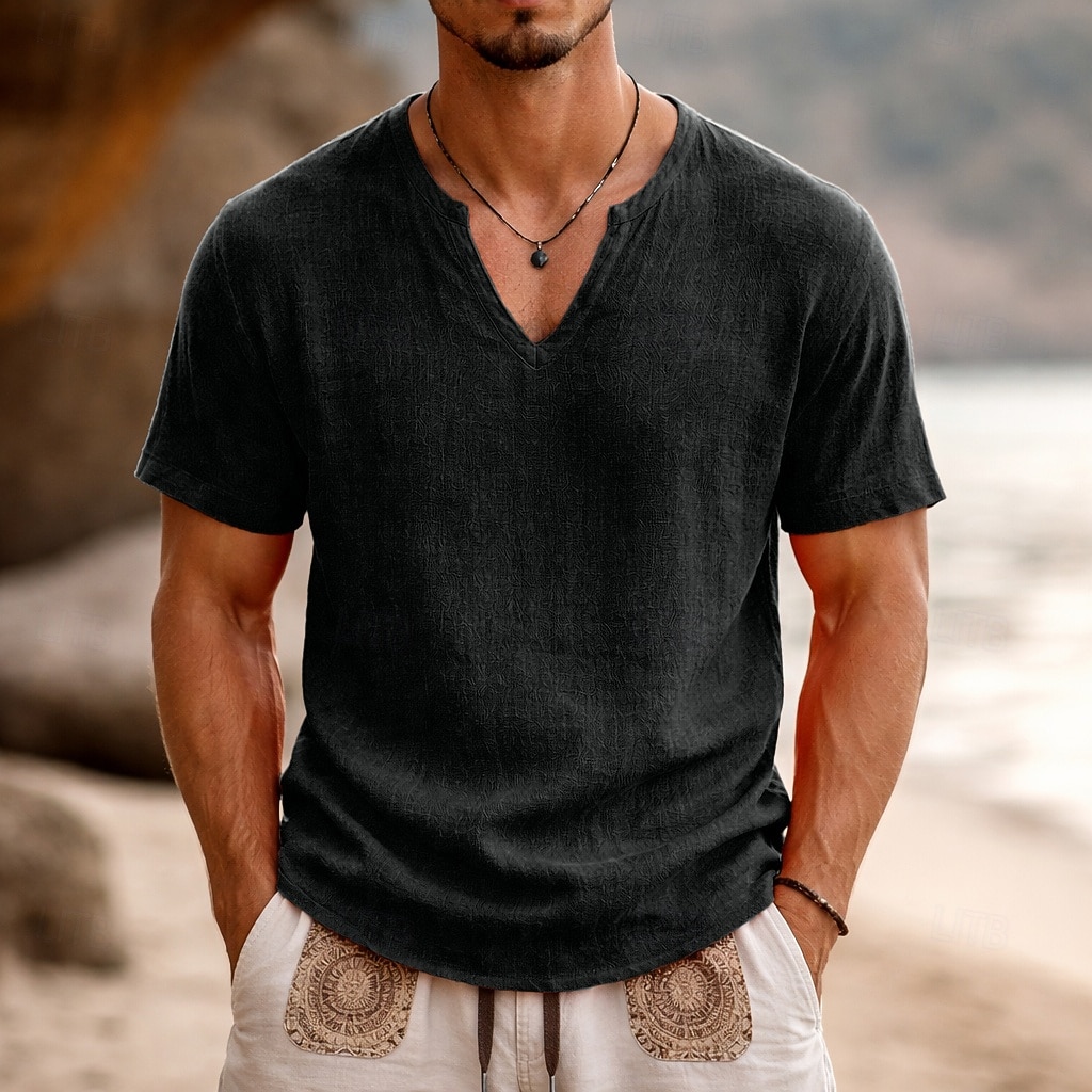 Voor heren T-shirt Korte mouw Korte Mouw V-hals Zomer Effen Modieus Ontwerper Basic Zacht Casual Vakantie Straat Zwart Wit Geel Top T-shirt voor mannen 2026 - $22.99 –P8