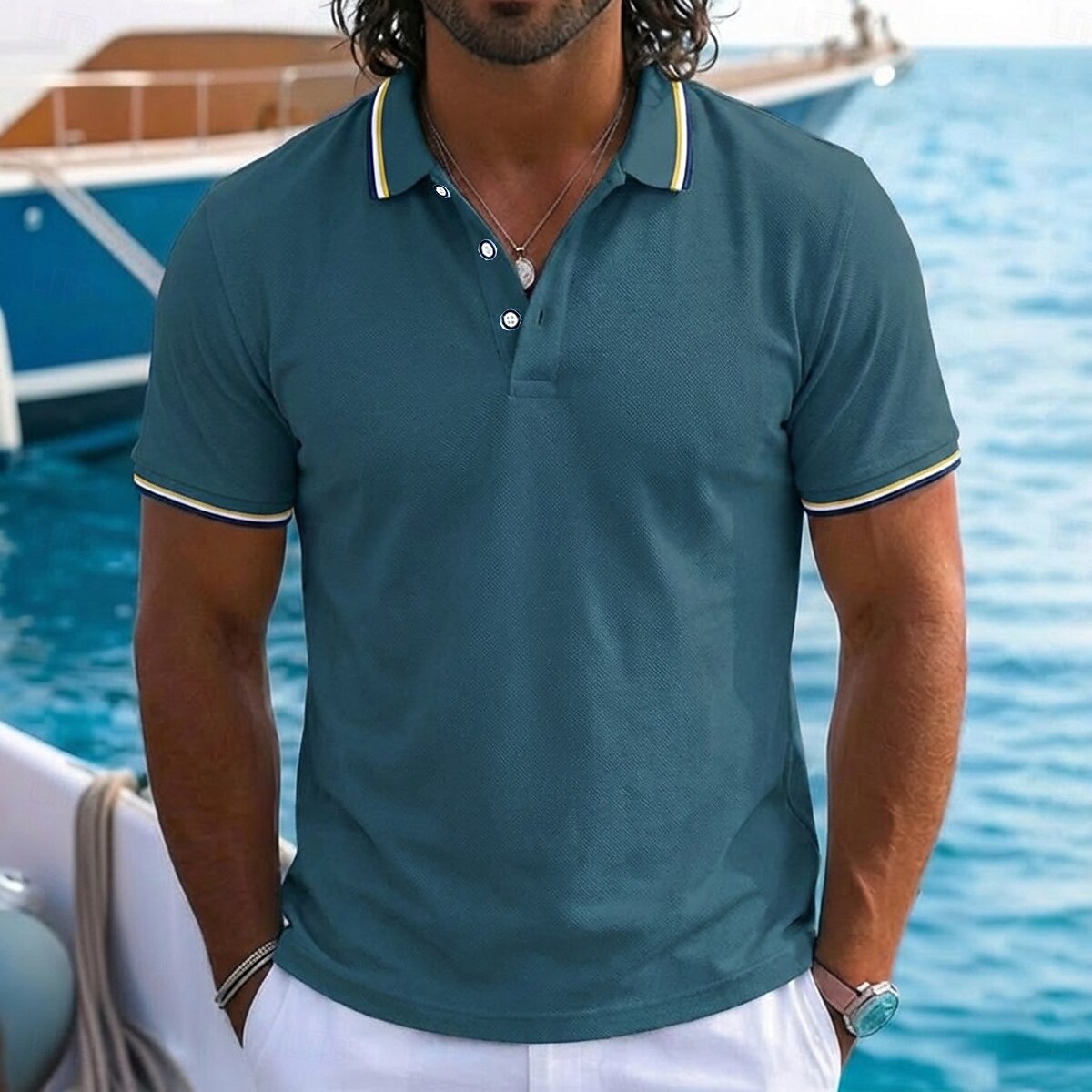 Per uomo Maglia da golf Polo Piqué Casuale Affari Colletto Polo a Coste Manica Corta Moda Essenziale Tinta unica Blocco di colori Bottoni Estate Primavera & Autunno Vestibilità regolare Blu azzurro del 2026 a $16.49 –P10