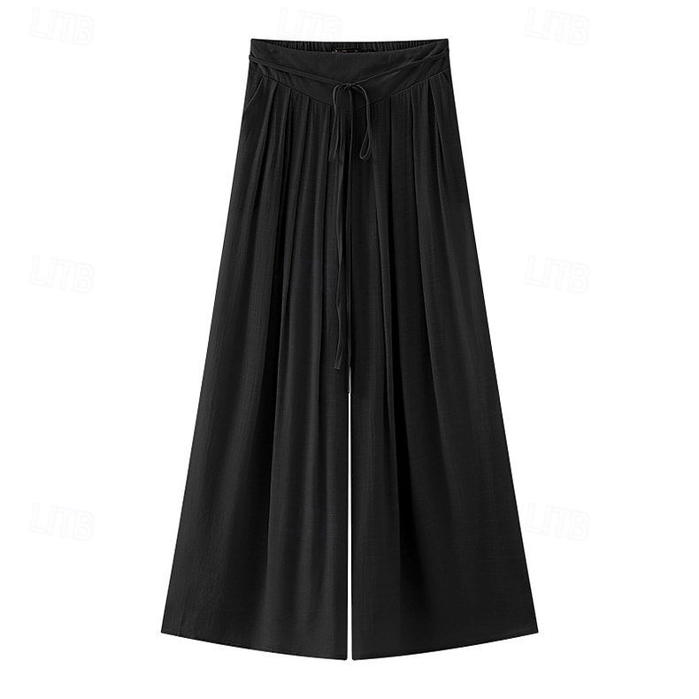 Pentru femei Pantaloni cu aspect de in Picior Larg chinez Vacanță De Bază Lungime totală Talie Înaltă Simplu Cordon Respirabil Inelastic Vacanță Stradă Casual Gri Negru Roz Îmbujorat Kaki Var 2026 - $41.99 –P9