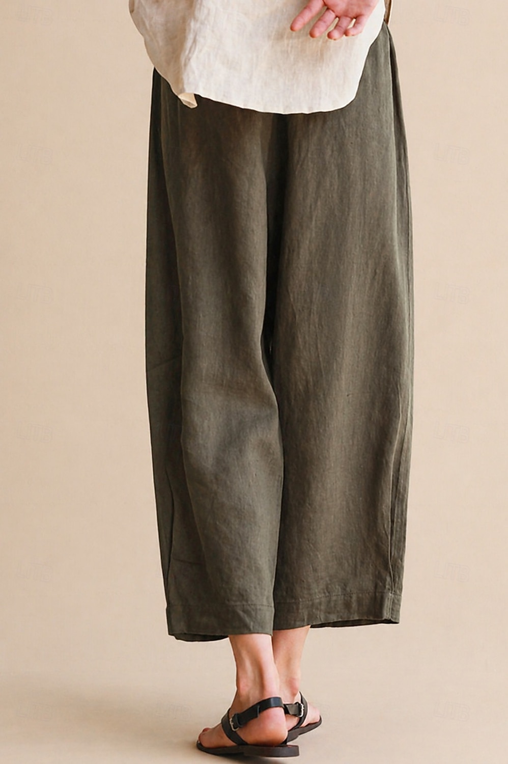Women's 100% Linen Vacation Basic Ankle-Length Mid Waist Plain Breathable Inelastic Daily Flaxen gray-green White Spring Loose Fit 2026 - $74.99 –P2