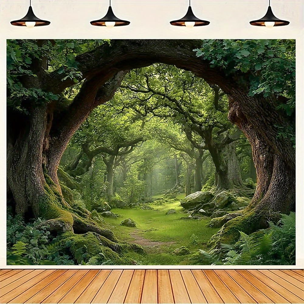 Tapiserie de perete romantică în formă de inimă cu copac, pădure, râu, natură, frunze verzi, păduri fermecate, peisaj împădurit, fundal pentru agățat de perete, dormitor, living, decor de casă, artă 2026 - $20.99 –P5