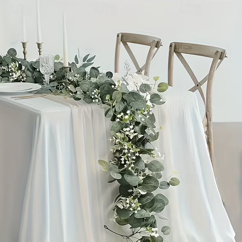 Conjunto de 2/4 guirlandas de eucalipto, com comprimento total de 141,73 polegadas (360 cm), adornadas com flores brancas, folhas prateadas e folhagens realistas, ideais para decoração de casamentos e de 2026 por $16.99 –P8