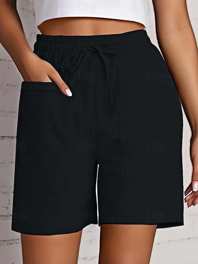 Per donna Bermuda Chinos Shorts Pantaloni Eleganti Vacanza Essenziale Comfort Corto Vita Alta Semplice Coulisse Comodità Elasticizzato Quotidiano Casual Quotidiano Blu Rosso Aalbicocca Nero Estate del 2026 a $20.99 –P3