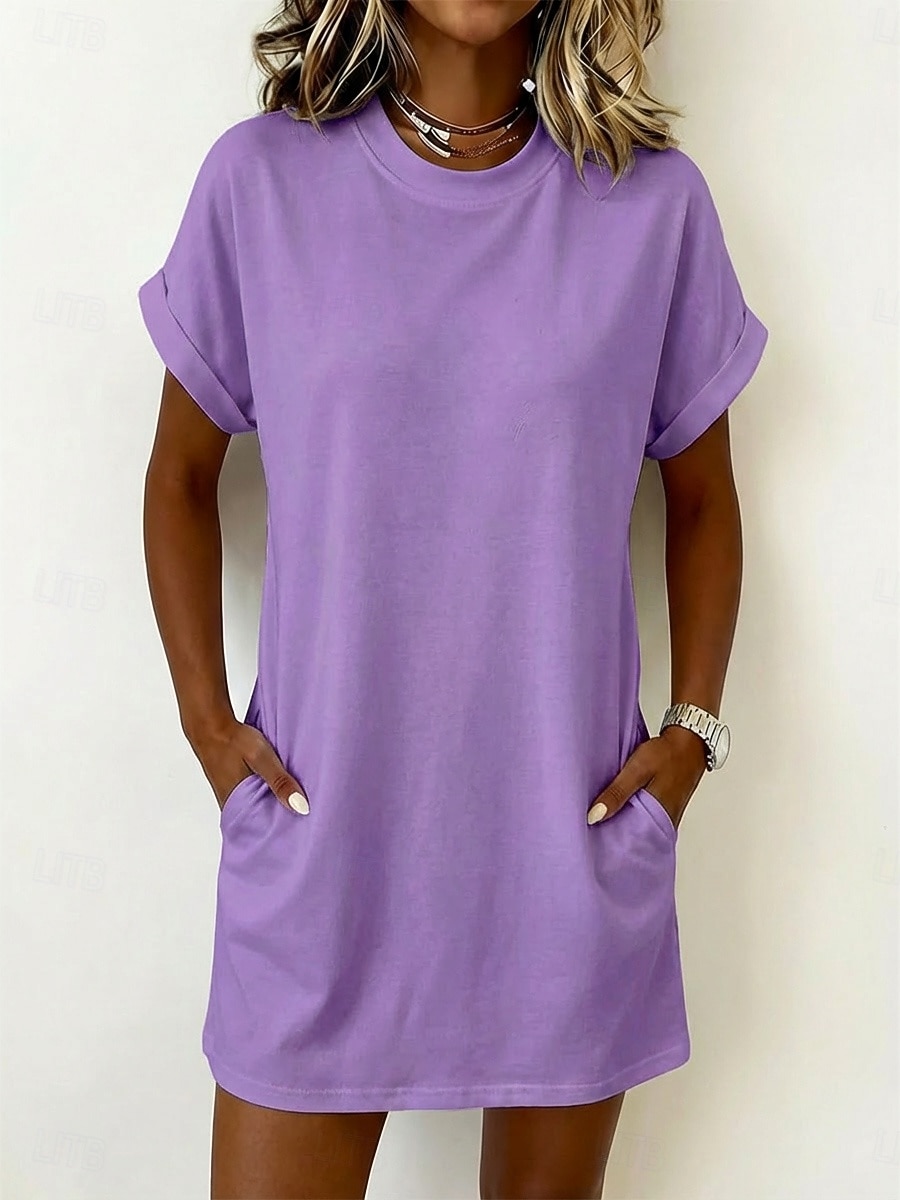 Dames Mini-jurk T shirt jurk Basic Klassiek Dagelijks Weekend Ruim Passend Effen Korte mouw Strakke ronde hals Zwart Wit Blozend Roze Leger Groen Zomer Lente 2026 - $9.49 –P7