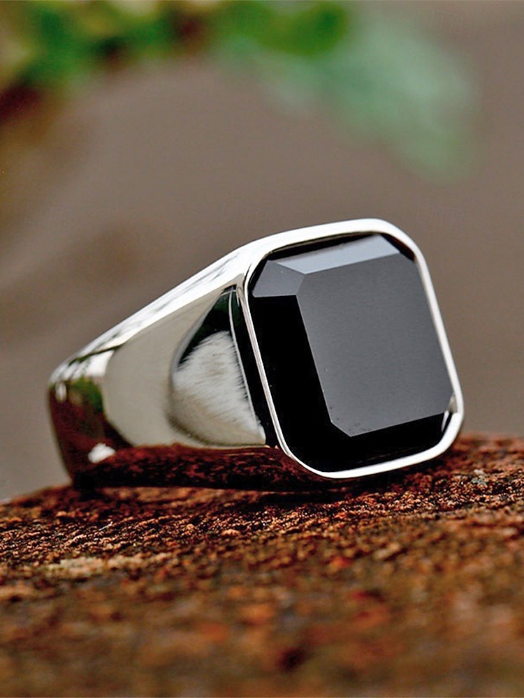Herrenring im Boho-Stil aus Edelstahl mit Naturstein, Statement-Siegelring in verschiedenen Größen für den Alltag, Strandurlaub und Resort-Look 2026 - $14.99 –P10