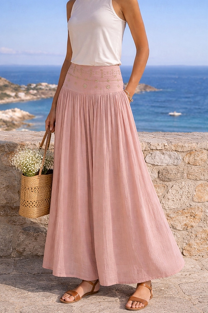 Per donna Gonna da vacanza Bohemien Vintage Moda Etnico Maxi Vita Alta Gonne Semplice Arricciato Patchwork Foratura a caldo Inelastico Spiaggia Vacanza Blu Verde mela Marrone rossastro Giallo Chiaro del 2026 a $13.99 –P5