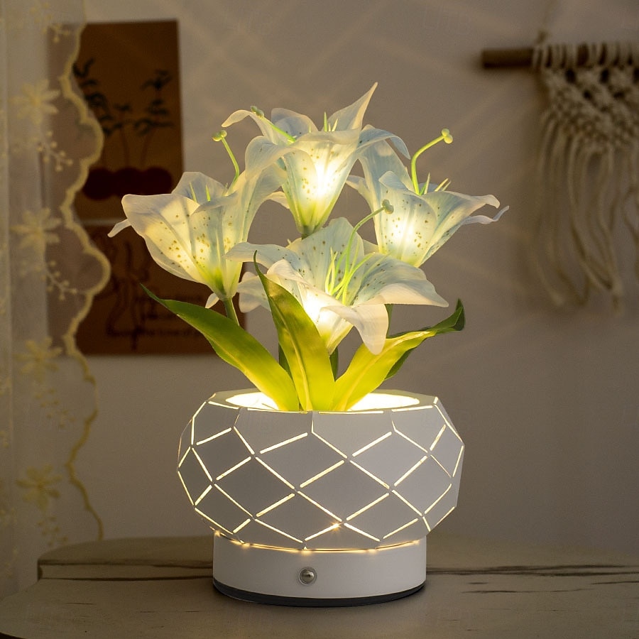 Lampka nocna z pustą doniczką w kształcie kwiatka, ładowana przez USB, 3-kolorowa, z funkcją ściemniania dotykowego, doniczka z kwiatkiem, lampa stołowa do sypialni, salonu, jadalni, oświetlenie 2026 - $43.99 –P15