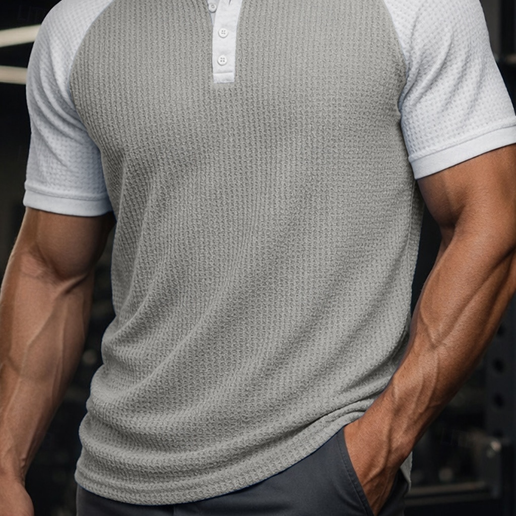 Муж. Футболка с вафельным рисунком Футболка С короткими рукавами Сплошной цвет Мода Оригинальный рисунок На каждый день Цветовые блоки Рукав «реглан» Хенли Повседневные на открытом воздухе 2026 - $21.99 –P3