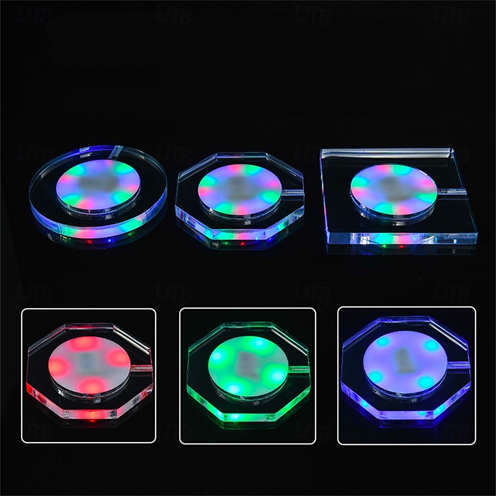 3 stuks LED-onderzetters van acryl voor cocktails, met een flitsende basis en ultradunne LED-verlichting, perfect als decoratie voor je bartafel. 2026 - $23.99 –P8