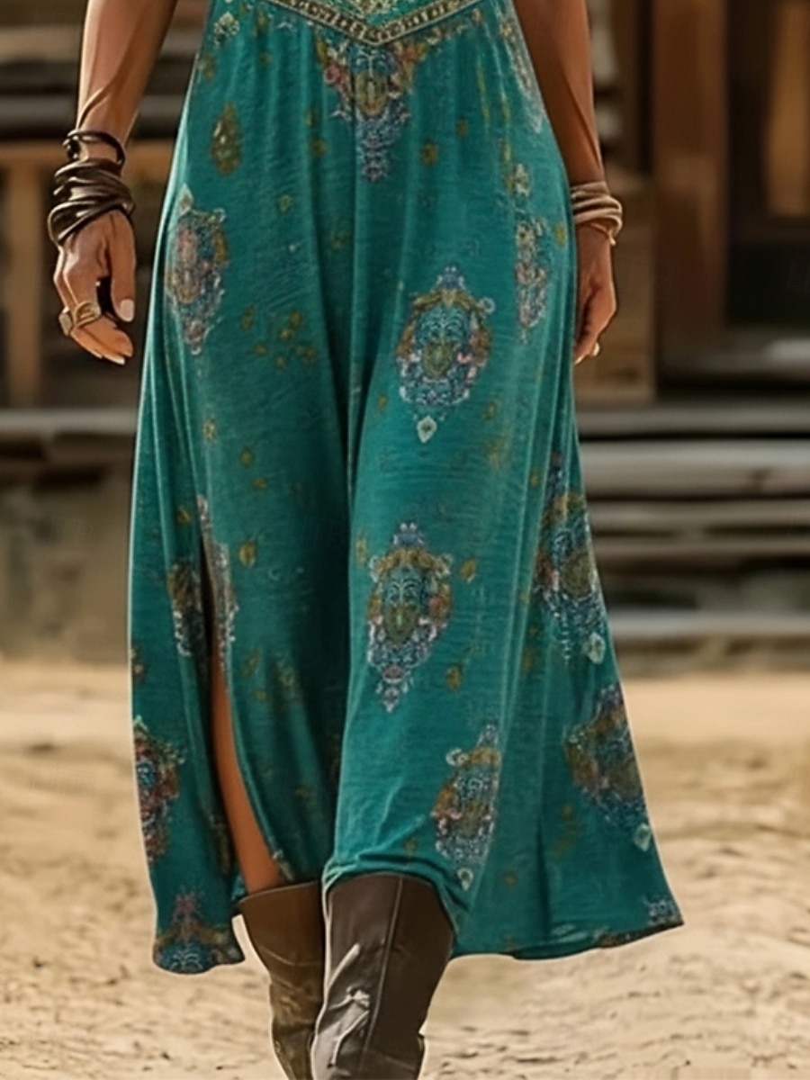 Damen Midikleid Boho-Kleid Freizeitkleid A Linie Kleid Druckkleid Vintage Outdoor Urlaub Wochenende Normale Passform Blumen Grafik Kurzarm V Ausschnitt Blau Sommer Frühling 2026 - $12.49 –P3