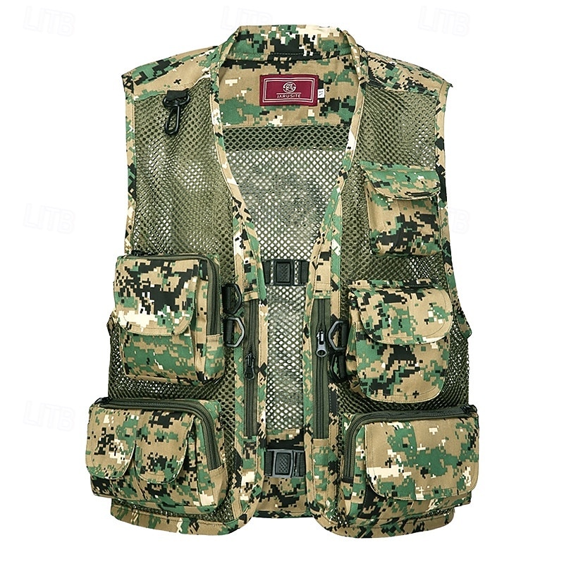 Men's Fishing Vest Hiking Vest Multi-functional Vest Summer Spring Outdoor Quick Dry Zipper Pocket Multi Pockets Wear Resistance Vest Work Hunting Fishing Brown Green 2026 - $32.99 –P1