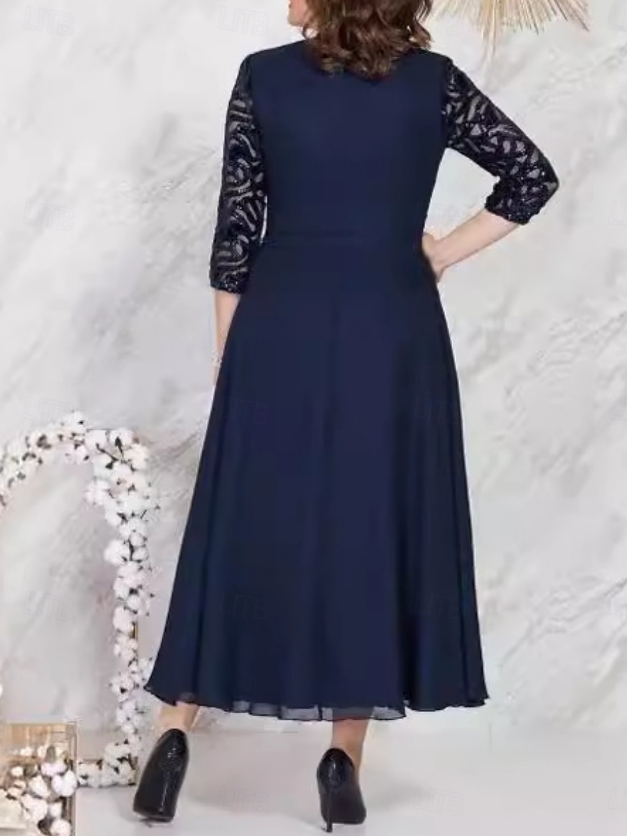 Women's Midi Dress Chiffon Dress Lace Dress Casual Dress Elegant Fashion Modern Outdoor Vacation Going out Regular Fit Plain Half Sleeve V Neck Navy Blue Summer Spring 2026 - $47.99 –P2