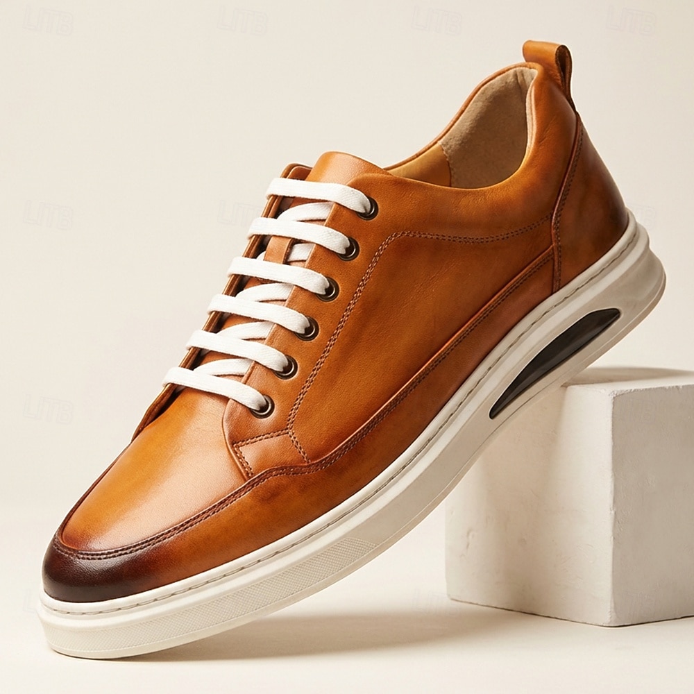 Men's Blue Genuine Leather Casual Sneakers Lace-Up Lightweight Comfort Walking Shoes for Daily Wear, Travel, Commuting, Weekend Outings and Smart Casual Style 2026 - $94.99 –P9