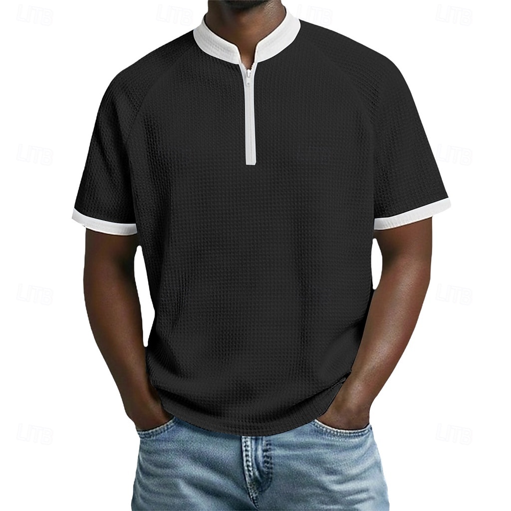 בגדי ריקוד גברים חולצות פולו וופל חולצות פולו קזו'אל יומי רבע מיקוד שרוולים קצרים אופנתי בסיסי קולור בלוק רוכסן קל משקל קיץ אביב רגיל שחור לבן בורגנדי כחול נייבי כחול סקיי סגול חולצות פולו וופל 2026 - $21.99 –P4