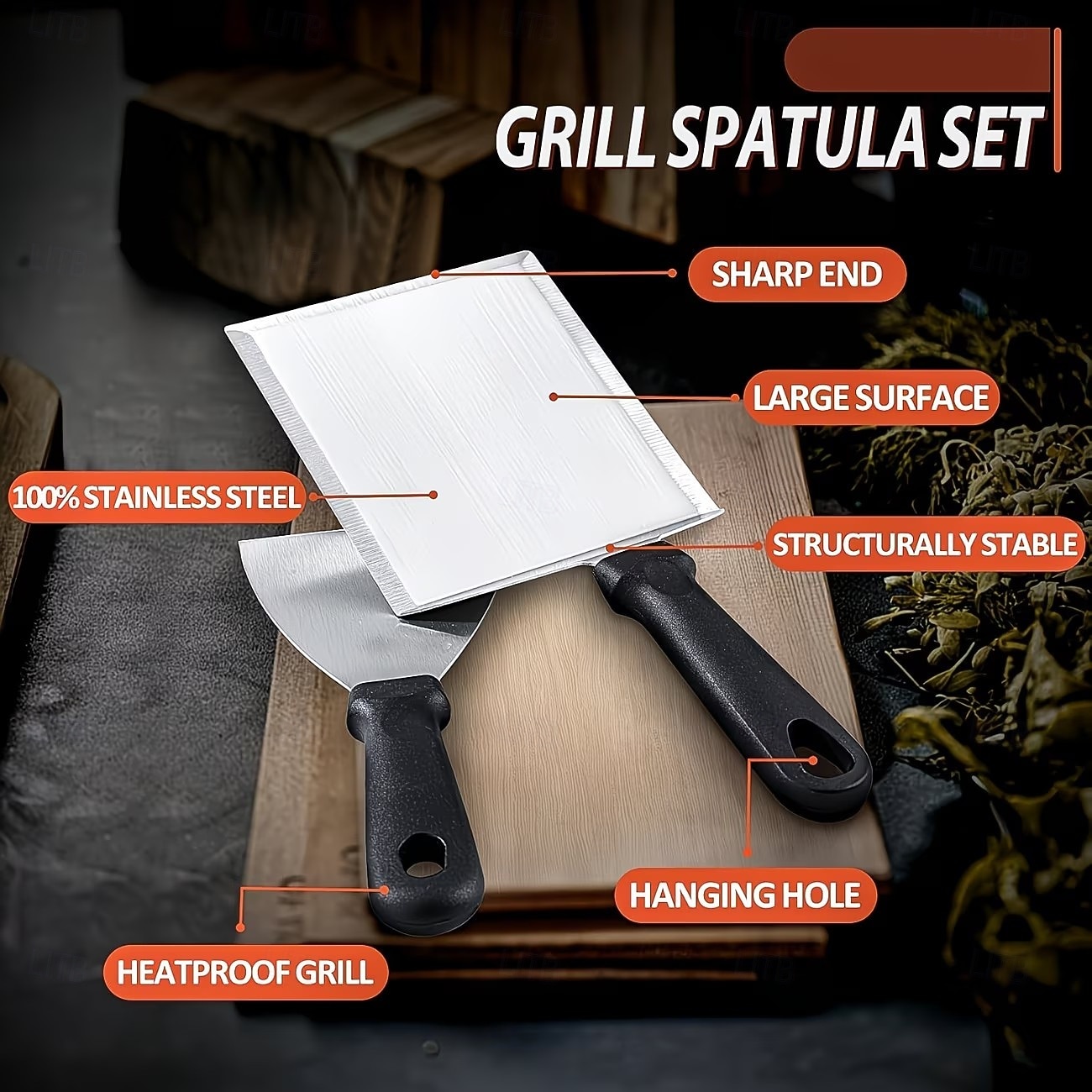 Set de 2 bucăți pentru zdrobirea burgerilor la grătar, set de spatule din oțel inoxidabil cu zdrobitor mare pentru burgeri, presă pentru burgeri și spatulă pentru grătar, ideal pentru gătit în aer 2026 - $15.99 –P7
