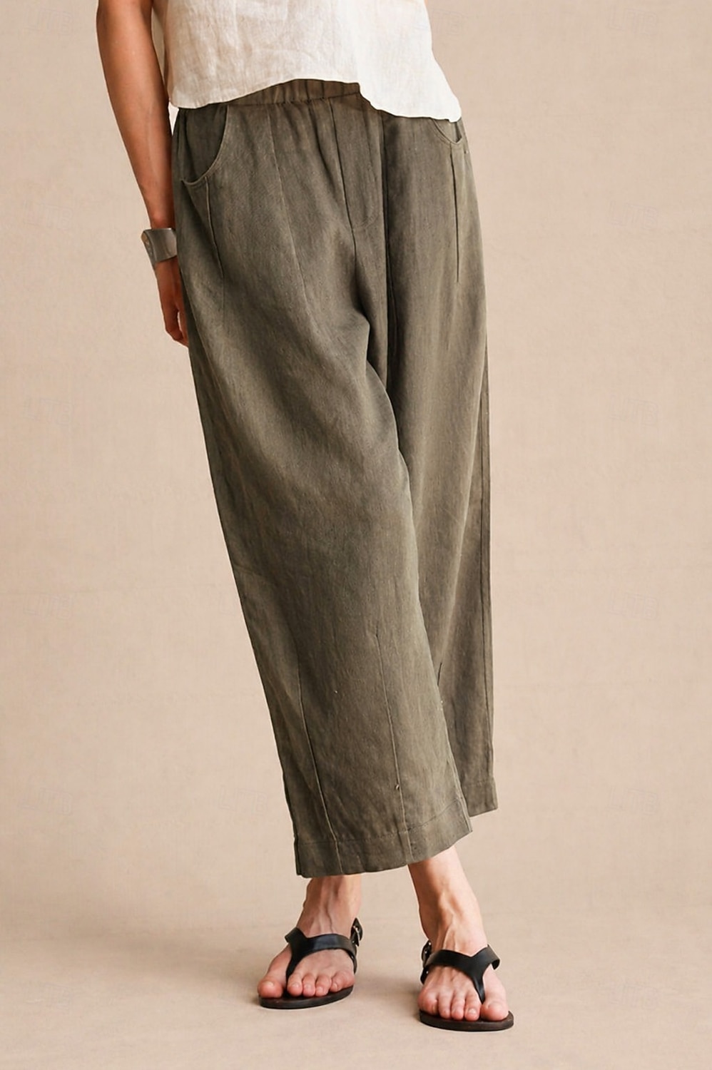 Women's 100% Linen Vacation Basic Ankle-Length Mid Waist Plain Breathable Inelastic Daily Flaxen gray-green White Spring Loose Fit 2026 - $74.99 –P7