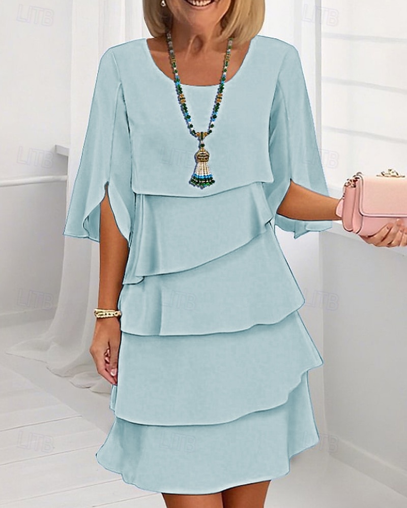Per donna Mini Abito Vestito in Chiffon Abito da invitata a nozze Abito a Strati Moda Moderno All'aperto Ferie Uscire Vestibilità regolare Semplice Mezza Manica Girocollo Blu Nero Rosa Primavera del 2026 a $28.99 –P1