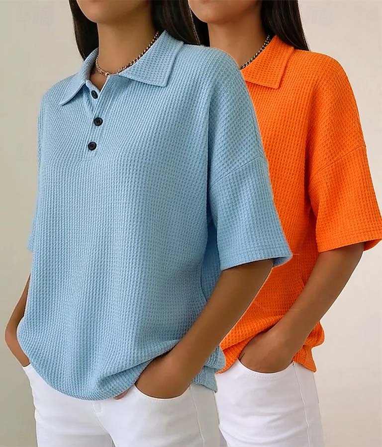 Damskie Koszula waflowa Jednokolorowe Elegancja Aktywny Urlop Bez rękawów Rękaw 1/2 W serek Kołnierz polo Długie topy Codzienny Na zewnątrz Streetwear Niebieski / Czarny Biały + czarny Czerwony 2026 - $45.99 –P3