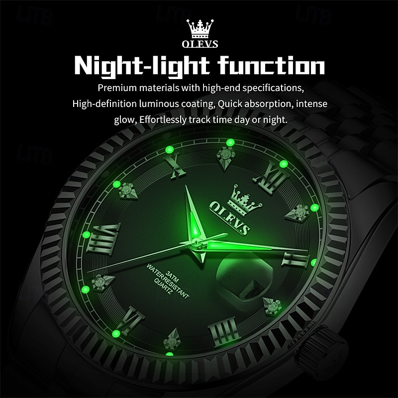 OLEVS Mens Luxury Watch Classic Green Face Two Tone Silver Gold Stainless Steel Waterproof Quartz Wristwatch with Date Luminous Hands Business Dress Fashion Watches for Men Gifts 2026 - $38.99 –P5