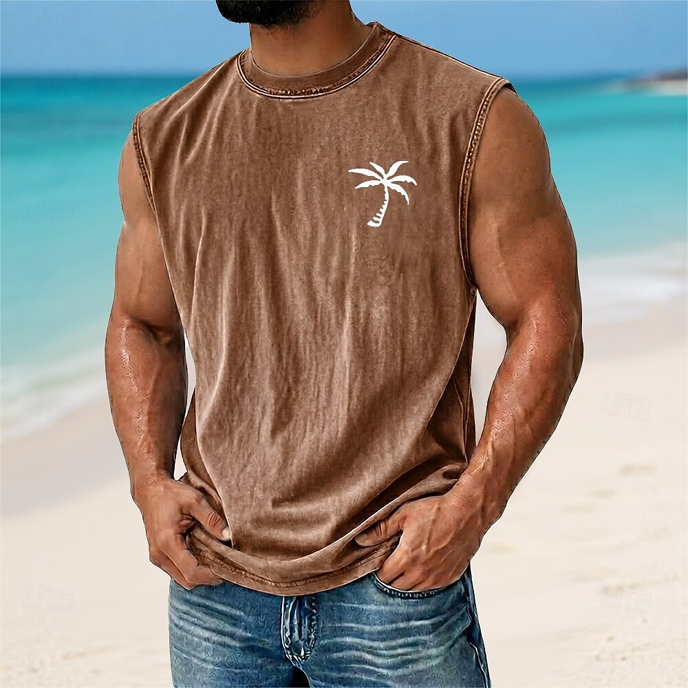 Hombre Palmera de cocos Top Camiseta desteñida con ácido Camisetas Interiores Sin Mangas Camiseta Impresión gráfica Cuello Barco Camisa Vacaciones Tropical Moda Diario Vacaciones Playas Negro Marrón 2026 - $17.99 –P4