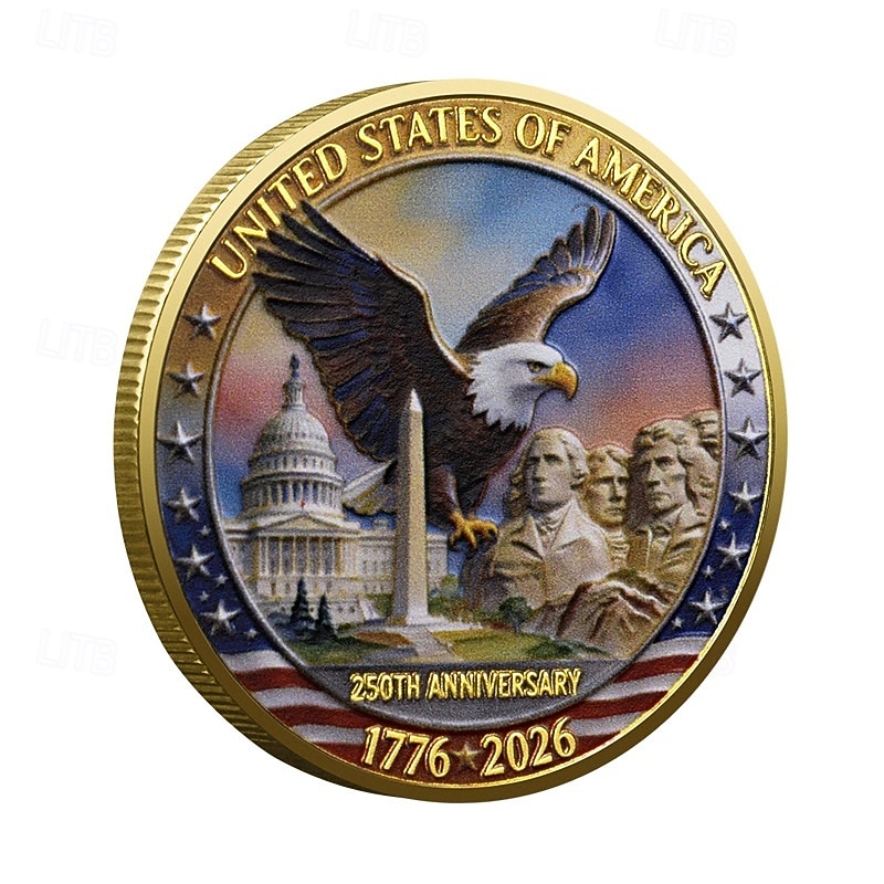Pièce commémorative du 250e anniversaire des États-Unis, médaille patriotique 1776-2026 avec aigle à tête blanche, mont Rushmore, cloche de la Liberté &Feux d'artifice, objet de collection historique, de 2026 ? $19.99 –P3