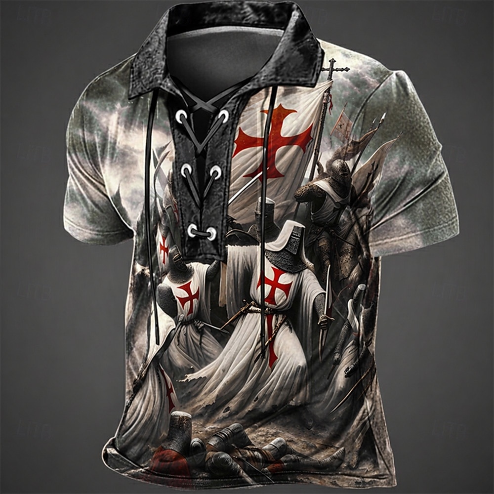 Herren Kreuz Poloshirts Kurzarm Polo-Shirts Revers Vintage Lässig Streetwear Alltagskleidung 3D-Druck Atmungsaktives Gewebe Frühling & Sommer Schwarz 2026 - $22.99 –P1
