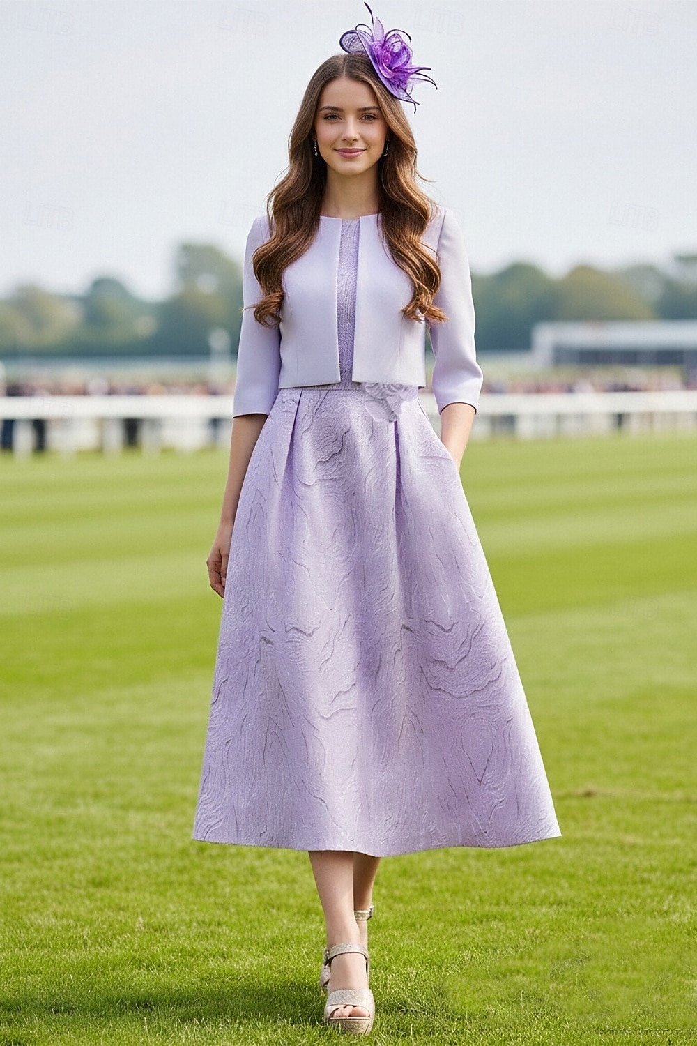 А-силуэт Ниже колена Свадебное платье для гостей Платье для матери невесты Без рукавов Рукав 3/4 Квадратный вырез Элегантный стиль Вечеринка в саду Свадьба Официальные Стретч-креп с Карман 2026 - $167.99 –P1