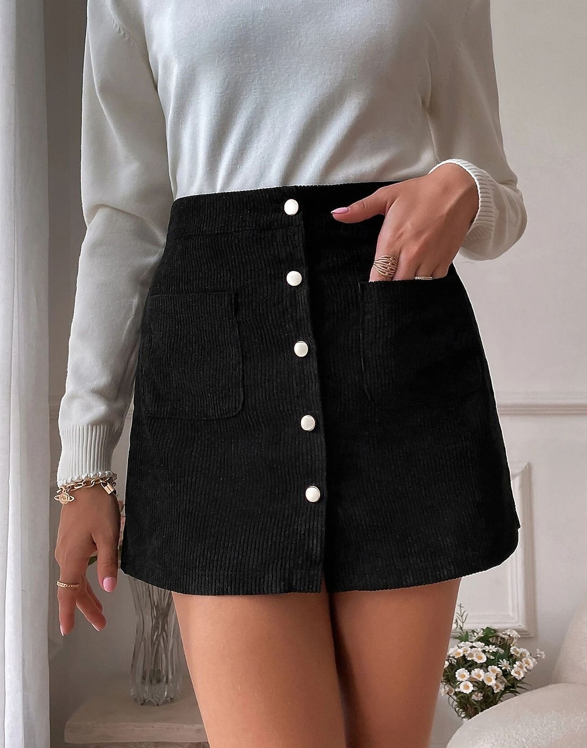 Women's Vacation Skirt Fashion Casual Mini High Waist Skirts Plain Pocket Inelastic Daily Street Black Yellow Pink Wine Spring 2026 - $18.99 –P14