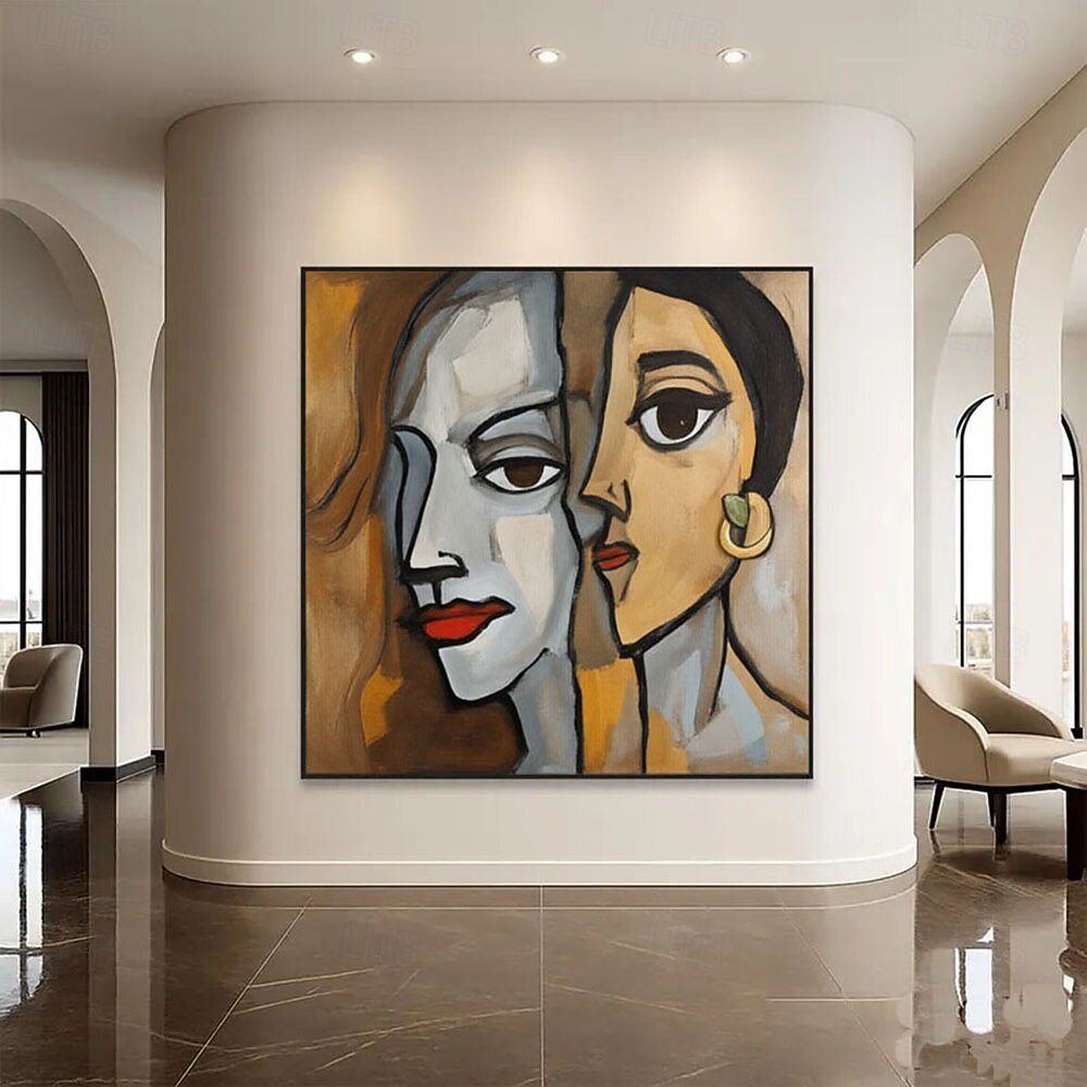 handmade Picasso Style Woman Faces Painting Custom Art Abstract Couple Painting Unique Decor for Therapy Office Woman Faces Painting on Canvas 2026 - $91.99 –P3
